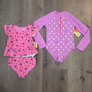 NWT Epic Threads Lot of 2 Swim Suits Floral Polk a dot Size Girls 5 Pink
